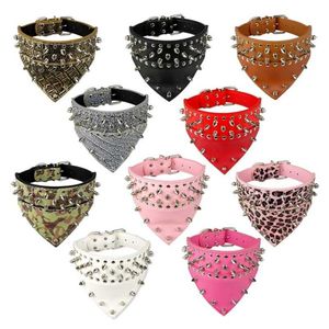 2 Wide Pet Dog Bandana Collars Leather Spiked Studded Pet Dog Collar Scarf Neckerchief Fit For Medium Large Dogs Pitbull Box2109