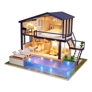 Ny tjej diy 3d trä mini dollhouse tid lägenhet docka hus möbler pedagogiska leksaker möbler för barn älskar gåva t20011285t