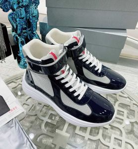 2024 Hot Luxury Designer Men American Cup Shoes High Patent Leather Flat Trainers Black Blue Mesh Lace-up Nylon Casual Shoe Outdoor Sneakers WIth Box size:38-46