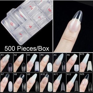 Künstliche Nägel, 500 Stück/Box, Sarg, Ballerina, oval, rund, mandelförmig, vollständige Abdeckung, falsche Nagelspitzen, gefälschte Nagelspitzen, Maniküre, transparente Nagelspitzen, 231121