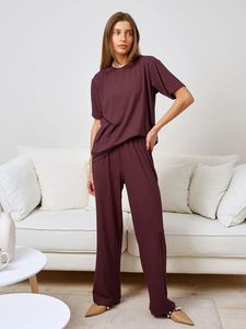 Indumenti da notte da donna Marthaqiqi Abito femminile allentato O-Collo Indumenti da notte Manica corta Camicia da notte Pantaloni a vita alta Casual Femme 2 pezzi Camicia da notte Set