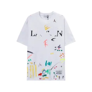 Lanvin Gallerys Dept Men's T-shirts Gal Lavin Mens Designer T Shirt Casual Man Womens Tees Handmålade bläckstänk Graffiti Loss Loose Short Sleeved High R5Bh