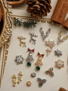 Nail Art Decorations 5 PCS Christmas Tree Accessories Snow Bell Elk Inlaid Red Green Zircon Metal Charms