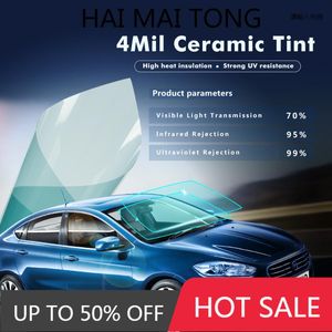 Car Sunshade VLT70% Light Blue Window Foils Windshield Sticker Film 4mil Thickness Nano Ceramic Tint Solar Protection 0.5x6m