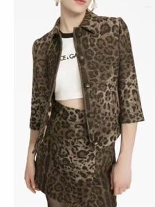 Vestidos de trabalho 2023 temperamento casaco feminino leopardo solto casual outono saia de cintura alta moda vestido de 2 peças.