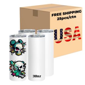 CA USA Warehouse Wholesale 20oz Tumbler Sublimation Straight/Hot Hot SubliMation Blank Glass för sublimeringstryck