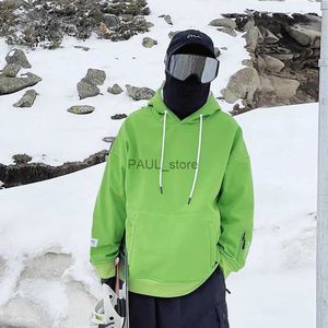 Herrtröjor tröjor överdimensionerade gröna skidhoodie män kvinnor varm vindtät vattentät snö hoodie skidjacka snowboard hoodie jackor skidutrustning l231122