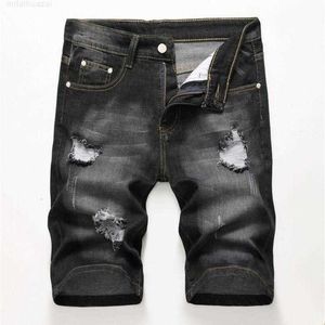 Män smala rippade vaqueros vänster denim shorts jeans designer orolig blekt stylist hål retro korta byxor stor storlek 42 byxor jb3wqm7