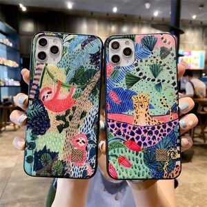 Obudowy telefonu komórkowego Chic Cute Cartoon Anime Sloth Leopard Silikonowe obudowa dla iPhone'a 14 13 12 11 Pro XS Max Mini SE xr 7 8 Plus Glitter Gold Cover J230421