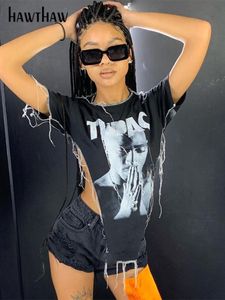 メンズTシャツホーサウ女性ファッション夏の半袖レタープリント不規則な黒いTシャツトップ