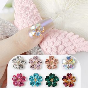 Tırnak Sanat Dekorasyonları 50 PCS Tırnak Beş yaprakları Flowerheart Crystal Charm 13*13mm Parlak Ab Yan Kazık Elmas Rhinestones Tırnaklar Dekorasyon Parçaları 231121