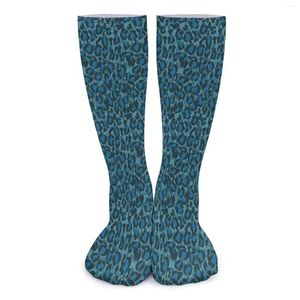 Kadınlar çorap mavi leopar baskı korkak hayvan komik çoraplar sonbahar kaymaz çift orta yumuşak grafik tırmanma