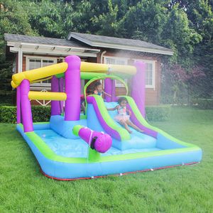 Kids Water Slide Inflatable Jumping Toys Bounce House Jumper Castle with Slide Pool Splashing Gun Outdoor Play Fun in Garden Backyard Birthday Party Small Gifts