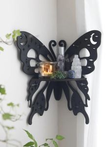 Decorative Objects Figurines Crystal Wall Shelf Wooden Butterfly Lotus Moth Stone Stand Hanging Display Boho Home Decoration Room Decor 231122