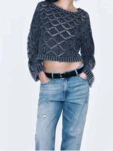 Männer Pullover Lässige Aushöhlen Frauen Crop Pullover Mode Lange Hülse Lose Weibliche Pullover 2023 Herbst Winter Oansatz Stricken Dame tops