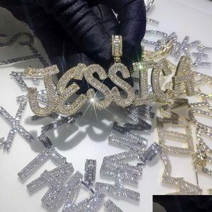 Naszyjniki wisiorek Topbling Hip Hop Symised Diamond A-Z Niestandardowy nazwa Bubble Letters Charm Prezent dla mężczyzn Kobiety upuszczenie biżuterii dostawa pend dh6k0