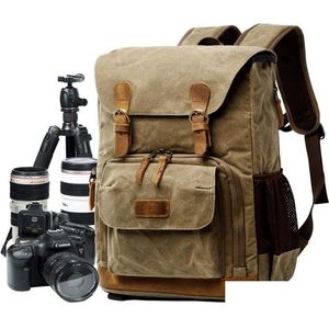 Camer Bag Accessories Canvas Waterproof Trendy Pography Bags Outdoor Wearresistenta stora kameror Ryggsäck Män för Nikon Canon Drop de DH4YQ