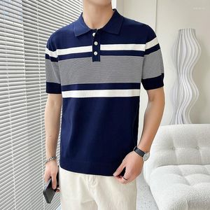 Homens Camisetas Verão Manga Curta T-shirt Homens Slim Fit Moda Casual Tricô Tshirt Coreano Knit Stripe Camisa Mens Polo M-3XL