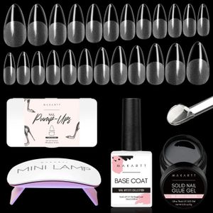 Künstliche Nägel Makartt Nagelspitzen- und Klebegel-Set, festes Nagelklebegel 15 ml mit 500 Stück Gel x Mandel, vorgeschliffene weiche Gel-Nagelspitzen, vollständige Abdeckung, 231121