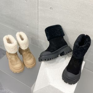 Women Designer Snow Boots 2023 Autumn and Winter New Lamb Wool Thick Soled Height-raising Ankle Boots British Style Martin Boots