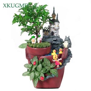 Creative Castle House على شكل راتنج راتنج Garden وعاء جديد Bonsai Plant Flower Pot for Rural House Planter Office Desky Decoration Y249L