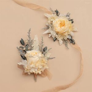 Decorative Flowers Preserved Rose Small Floral Dried Flower Marriage Accessories DIY Craft Handmade Mini Bouquet Wrist Corsage Groom Decor