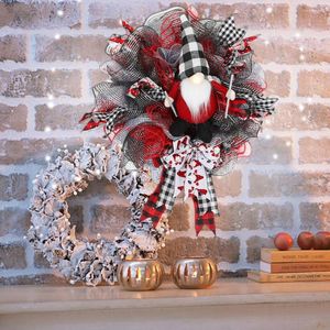 Decorative Flowers Christmas Garland Ornamental LED Faceless Doll Door Hanging Wreath Bright Color