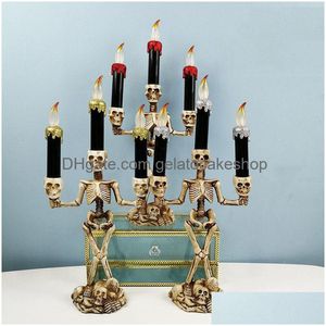 Candles Halloween Led Ghost Hand Skl Candle Holder Haunted House Bar Home Party Decoration Drop Delivery Garden Dhhat