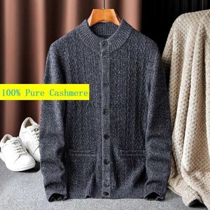 Herrtröjor Nytt ankomst mode 100% Cashmere Cardigan Men's Large Knitted Open Button Sweater Plus Size S M L XL 2XL 3XL 4XL 5XL 6XLL231122