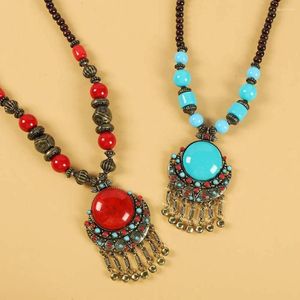 Anhänger Halsketten Retro Gypsy Lange Kette Tibetischer Schmuck Ethnische Kopf Quaste Halskette Böhmen Tiara Stirn