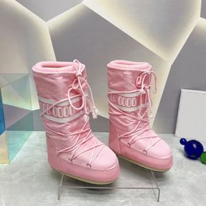 Botas femininas de cano alto com cadarço, sola grossa, botas de neve, quentes ao ar livre, caixa de combinação 35-41