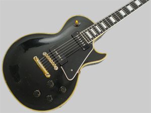 مخصص 1958 إعادة إصدار P90 بيك آب أسود جمال الجيتار الجيتار الأبنوس الأصابع ، أصفر 5 رقائق ملزمة ، حارس الأسود ، طبقة اللؤلؤ الأبيض.