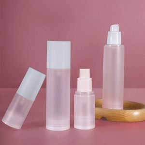 フロストPPプラスチックエアレススプレーポンプボトルスキンケアセラムローション用の白い蓋15ml 20ml 30ml 50ml 80ml 100mlトラベルサイズRefi Wuxu