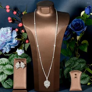 Halskette Ohrringe Set HIBRIDE Hohe Qualität SAUDI-ARABIEN Für Frauen Hochzeit Ohrring Kubischen Zirkon Dubai Braut Schmuck N-1602