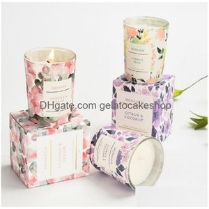 Candles Wedding Luxury Scented Candle Gift Cotton Wick Soy Wax Aroma Glass Jar Smokeless Fragrance Flower Series Aromatherapy Drop D Dhvxj