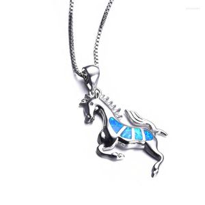 Hänge halsband lyxiga blå opal stora hästhängen för kvinnor bröllop engagemang smycken vintage mode silver färg kedja halsband