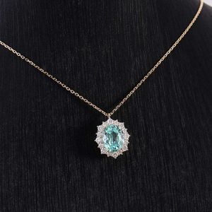 Fine Jewelry Laborn uprawiane paraiba zielony kamień szlachetny złoty w zawieszek halo naszyjnik dla kobiet