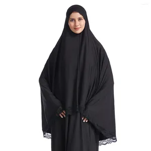Ethnic Clothing Muslim Women Lace Pure Color Long Hijabs Arab Lady Inner Scarf High Strecth Turban Headcover Prayer Garment Headband