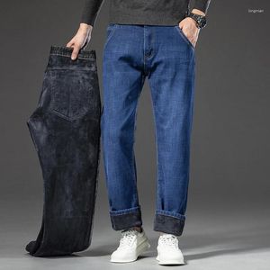Мужские джинсы, большие размеры 28-42, 44, 46, утепленные теплые джинсовые зимние мужские брюки из обычного флиса, модные мягкие бархатные эластичные брюки, Прямая поставка