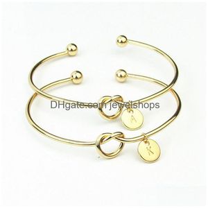 Armreif, Alphabet-Armreif, 26 englische Anfangsbuchstaben, geknotetes Herz-Armband, Roségold, Silber, für Männer und Frauen, runder Anhänger, Knoten-Charm-Schmuck, Geschenk Dh0Is