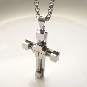 Anhänger Halsketten Große 40 60mm Silber/Gold Draht Kreuz Charm Halskette 316L Edelstahl Schmuck Für Herren 4mm 24 Zoll Rolo Kette