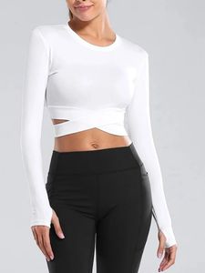 Roupas de Yoga Sexy Mulheres Yoga T-shirt Manga Longa Correndo T-shirt Secagem Rápida Fitness Gym Track and Field Terno Cross Crop Top Moletom 231122