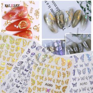 Adesivos de unha adesivos decalques decoração de borboleta laser dourado brilho prateado design de manicure escuro para unhas accesoires