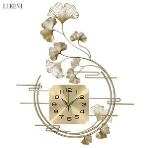 Wanduhren im chinesischen Stil, Ginkgo-Blatt-Uhr, Wohnzimmerdekoration, Zuhause, einfache Mode, Kunst, Uhr, Licht, Luxus