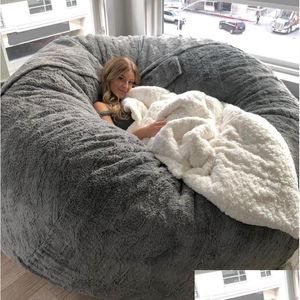 Stuhlbezüge Ers Drop Lazy Sofa Bodensitz Couch Recliner Pouf NT Weiches, flauschiges Fell Slee Futon Sitzsack für Adt Kid Relaxchair Lieferung Dhw0X