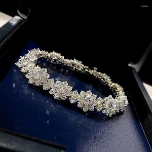 Länkarmband JW Luxury Zircon Flower Romantic för kvinnor pläterade 925 Silver Sapphire Gemstone Rhinestone Bangle fina smycken gåvor