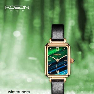 Rosdn Couple Watches Rosdn Watch Women's Light Luxury Temperament Small Market Square Plate Quartz Waterproof Starry Sky Watch Belt Green Plate HBFD