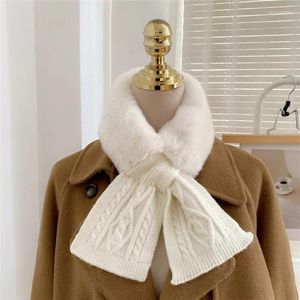 Halsdukar kvinnans päls stickad ull kors varm halsduk fast tjockare fluffig stickning krage plysch vinter utomhus nacke skydd