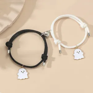Link Bracelets 2PCS Cute Cartoon Ghost Pendant Couple Bracelet For Women Romantic Heart Magnetic Attracting Friendship Jewelry Gift