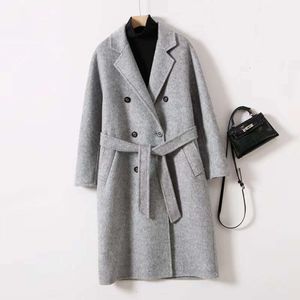 Women's Trench Coats Fall Outifits Long Simplee Double Breasted Notch Lapel Overcoat Women Woolen Coat Drawstring